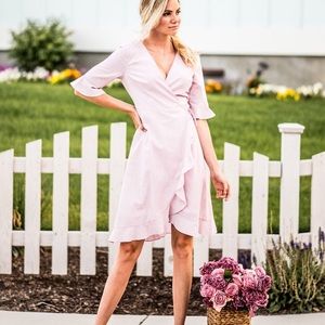 Pink and White Wrap Dress